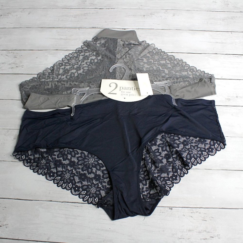 Rene Rofe Women's Lace Panties Set Plus Size 3X Navy Blue Gray - Picture 8 of 9